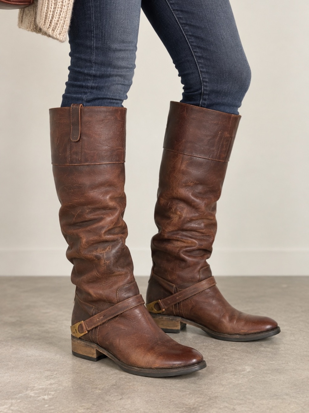 Golden Goose Brown Leather Tall Biker Boots Made in Italy US Women’s 10